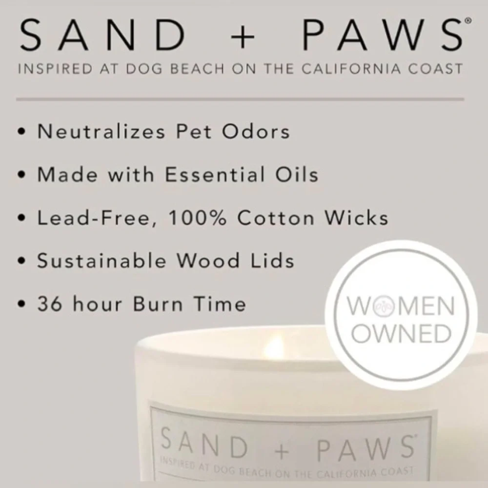SAND + PAWS Two Wick Odor Neutralizing Scented Candle 12 Oz $28 Retail NEW